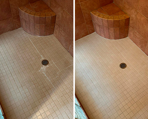 Shower Floor Before and After a Grout Cleaning in Bellevue