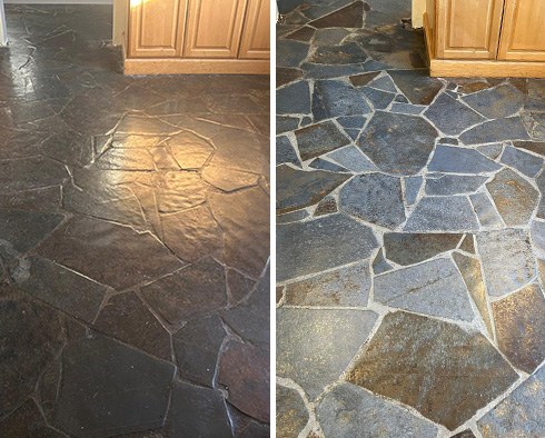 Floor Before and After a Stone Cleaning in Mountlake Terrace, WA