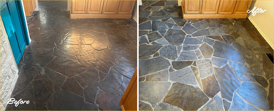 Floor Before and After a Superb Stone Cleaning in Mountlake Terrace, WA