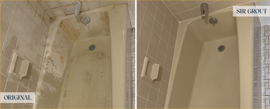 Bathroom Before and After a Remarkable Grout Cleaning in Lynnwood, WA