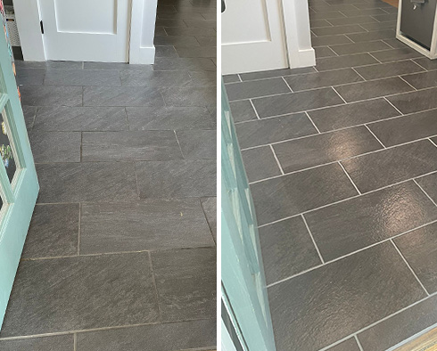 Kitchen Floor Before and After a Grout Sealing in Redmond