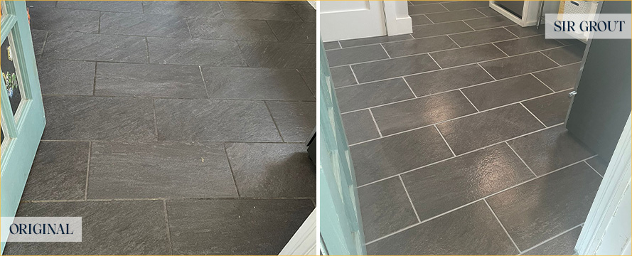 Kitchen Floor Before and After a Grout Sealing in Redmond