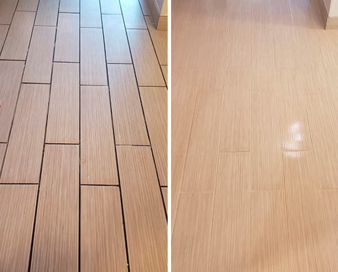 Tile Floor Before and After a Grout Cleaning in Redmond, WA