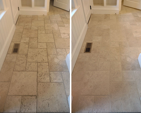 Floor Before and After a Grout Cleaning in Mercer Island, WA