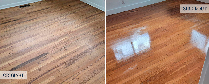 Living Room Floor Before and After a Sand Free Wood Refinishing in Seattle