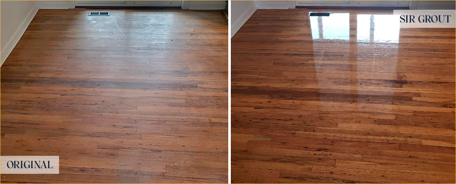 Wooden Floor Before and After a Sand Free Wood Refinishing in Seattle