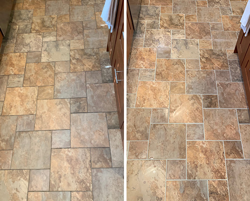 Floor Before and After a Grout Cleaning in Kirkland, WA