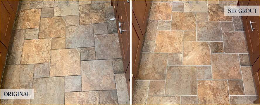 Kirtchen Floor Before and After a Grout Cleaning in Kirkland, WA