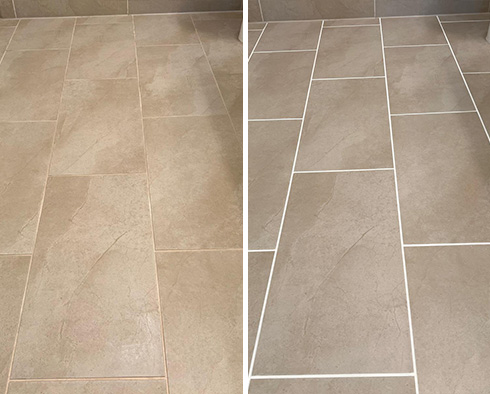 Bathroom Floor Before and After a Grout Sealing in Issaquah