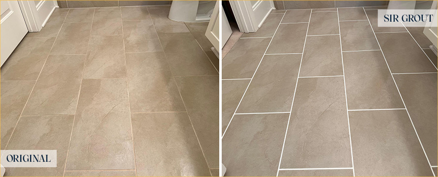 Bathroom Floor Before and After a Grout Sealing in Issaquah