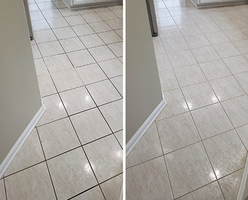 Kitchen Floor Before and After a Grout Cleaning in Seattle