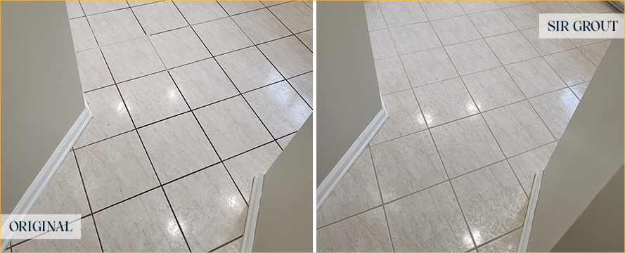 Kitchen Floor Before and After a Grout Cleaning in Seattle