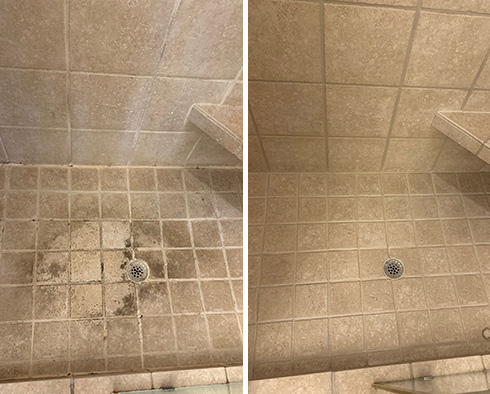 Shower Floor Before and After a Tile Cleaning in Everett