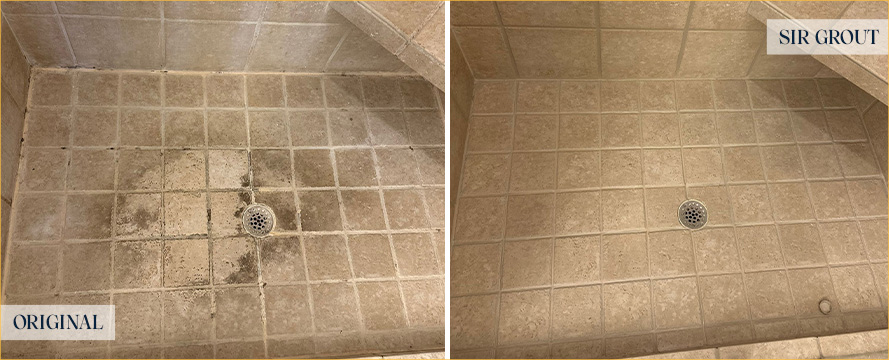 Shower Floor Before and After a Tile Cleaning in Everett