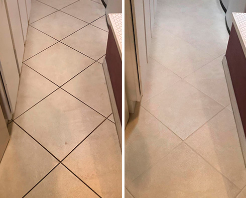 Tile Floor Before and After a Grout Cleaning in Mill Creek