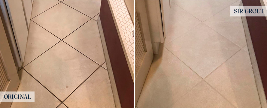 Tile Floor Before and After a Grout Cleaning in Mill Creek