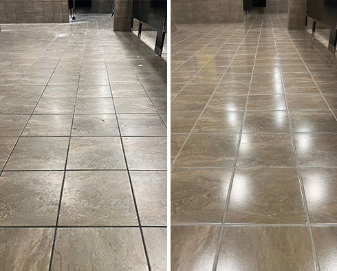 Locker Room Floor Before and After a Tile Cleaning in Mill Creek