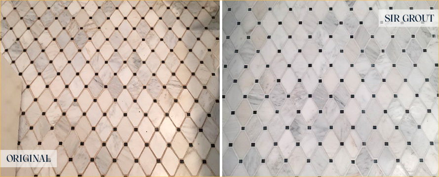 Marble Floor Before and After a Grout Sealing in Seattle, WA